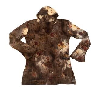 Tie Dye‎ Brown Hoodie with Rose Pattern Size S
